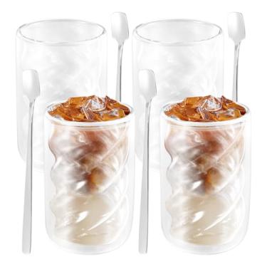 Imagem de 4 peças canecas de café de parede dupla 320 ml copos de latte macchiato transparente com colheres copos de café gelado adequados para bebidas quentes e frias leite (8)