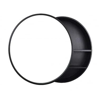 Imagem de Espelho de parede para banheiro Armário suspenso com prateleiras Espelho redondo com luz Adequado para banheiro banheiro e banheiro (Cor: Preto Tamanho: 70 cm/27,6 polegadas)