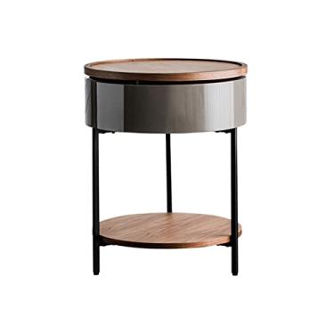 Imagem de URGDWEKJY Mesa central redonda para sala de estar, sofá, 2 camadas, pequena mesa de centro, mesa de cabeceira, decoração de escritório, mesa de café, mesa de quarto