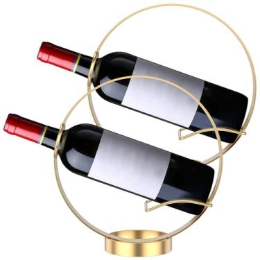 Imagem de 2 peças suportes de garrafa de vinho individuais suporte de mesa metal dourado garrafas de vinho rack bancada para festa café bar acessório de barware (Bronze, 2 peças)