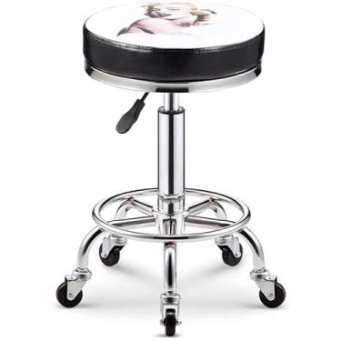 Imagem de WYUYIWH Banqueta com rodinhas com rodas banco de salão de beleza confortável assento redondo altura ajustável cadeira resistente dedicação altruísta