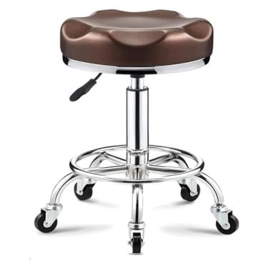 Imagem de WYUYIWH Banqueta giratória giratória redonda com rodas e anel de pé, banco de couro ajustável em altura ajustável, dourado