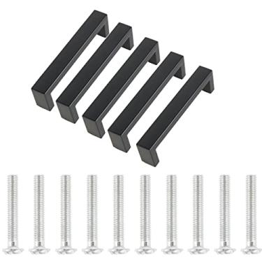 Imagem de LM Pacote com 5/10 puxadores quadrados de armário de aço inoxidável puxadores de gaveta simples modernos puxadores de gaveta 128/160/192 mm furos centrais para armário puxadores de armário puxadores