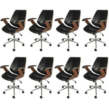 Imagem de Kit 8 Cadeiras Escritório Diretor material sintético e Madeira Bergen 