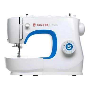 Imagem de Máquina de costura reta portátil Singer M3205 branca e azul, 110V