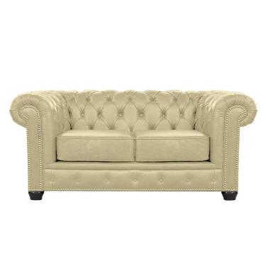 Imagem de Sofá Chesterfield 2 Lugares com Pés Madeira Couro Bege - Gran Belo