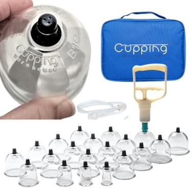 Imagem de Cupping Warehouse Conjunto de 20 ventosas poli para massagem terapêutica com bomba, válvulas seguras e mangueira de extensão, kit de ventosas de policarbonato premium para terapia de massagem
