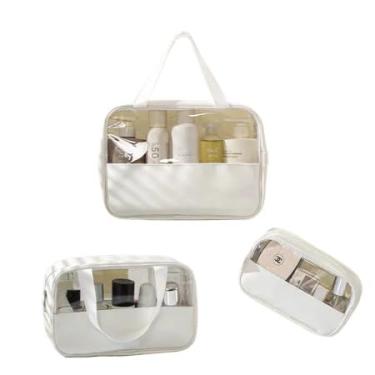 Imagem de Necessaire Viagem, Kit 3 Necessaire Bolsa Portátil Transparente para Viagem Cosméticos Produtos de Higiene Pessoal(Branco)