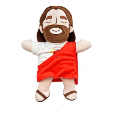 Imagem de Brinquedo de peluche de Jesus boneca de pelúcia de Jesus a respirar com música e luzes, figure acende, relaxante respira, alívio da ansiedade, figuras de Jesus, almofada de pelúcia - Vermelho