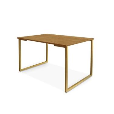 Imagem de Mesa de Jantar Retangular 120cm - Tampo 18mm com Pés em Aço Carbono (Dourado/Naturale)