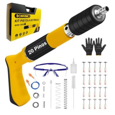 Imagem de Pistola de Fixação Manual para Concreto, Aço e Drywall Com 20 Pinos – Alta Precisão, Baixo Recuo e Sistema de Segurança – Kit com Óculos, Protetor Auricular, Luvas e Maleta