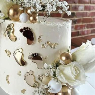 Imagem de LZGXZF 6 peças Oh Baby Cake Topper Baby Feet Toppers Acrílico Dourado Glitter Chá de Bebê Escolhas de Cupcake para Celebrar Chá de Bebê Crianças Festa de Aniversário Decorações de Bolo Suprimentos