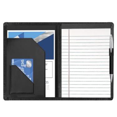Imagem de Lcjtop Organizador de pasta de portfólio pequeno, portfólio de pastas de negócios tamanho A5, fichário para homens e mulheres, bloco de escrita 12 x 20 incluído, preto.