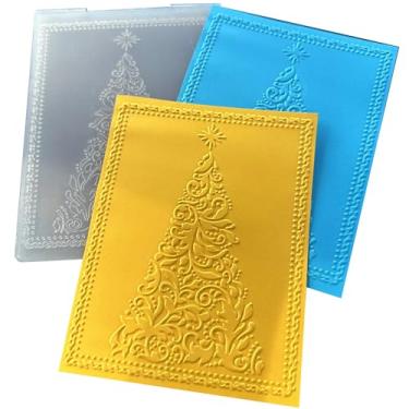 Imagem de Arbuya Pastas de plástico em relevo de textura de árvore de Natal para fazer cartões, modelo de gravação de árvore para álbum de fotos, papel feito à mão, scrapbook, artesanato, molde de decoração, 10