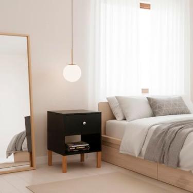 Imagem de EVOLUKIT, Mesa de Cabeceira Cubo 40x56x40 Preto c/ 1 Gaveta