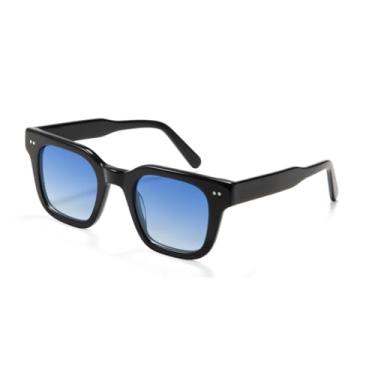 Imagem de HCHES Óculos de sol grandes de acetato preto para homens e mulheres, armação polarizada, lentes planas UV400 (preto e azul)