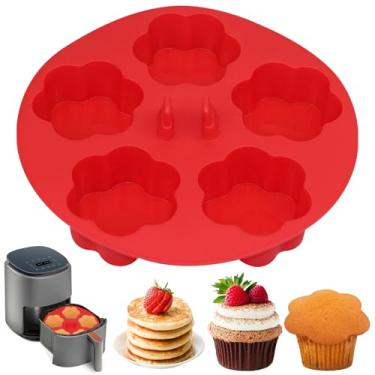 Imagem de ZONBBEE Formas de muffin de silicone para assar - forma de estrela de silicone antiaderente 5 xícaras fritadeira a ar para assar mordidas de ovos, mini muffins, torta, mini cupcake e quiche (1 peça