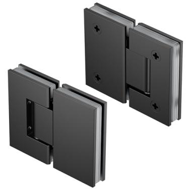 Imagem de Ranbo Dobradiças de porta de chuveiro de vidro a vidro de 180°, latão sólido resistente, preto fosco, serve para painéis espessos de 8 a 12 mm, para chuveiros sem moldura. Pacote com 2, capacidade de