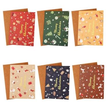 Imagem de HASSLICKIT Conjunto de 24 mini cartões de Natal com envelopes e adesivos, pacote pequeno de cartões comemorativos de férias, 6 designs coordenados, perfeito para colegas de trabalho, salas de aula ou