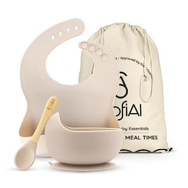 Imagem de SofiAl Conjunto de alimentação de bebê de silicone multifuncional seguro para 6 a 12 meses - suprimentos de desmame não tóxicos para bebês, placa de sucção ou tigela, babador, colher e saco de