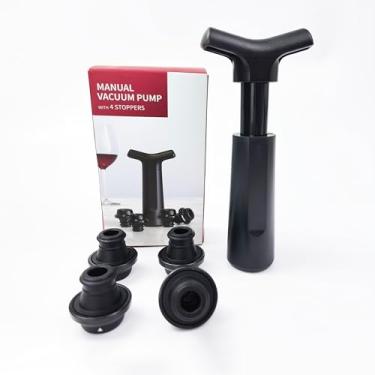 Imagem de Bomba de vácuo Wine Saver com 4 rolhas, rolha de vinho, preservador de vinho, seladora de garrafa reutilizável mantém o vinho fresco, presente ideal para acessórios de vinho (alça plana)