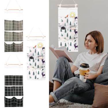 Imagem de Prateleiras suspensas de linho de algodão para armário, removível, dobrável, adequada para sala de estar, quarto, banheiro (preto)