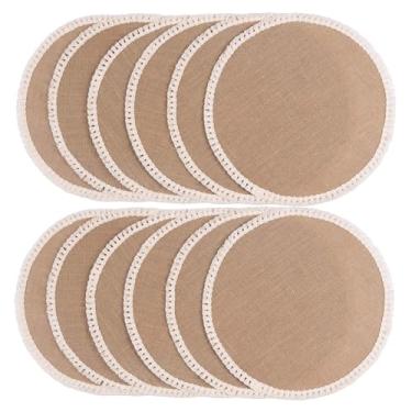 Imagem de FunWheat Jogo americano redondo de juta de 38 cm, conjunto de 12 tapetes de mesa trançados de serapilheira para mesa de jantar, jogo americano de tecido de fazenda resistente ao calor para decoração