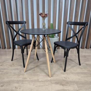 Imagem de Conj Mesa Eames Dsw 70Cm Redondo Com 2 Cad Paris TP Preto - Preto - La