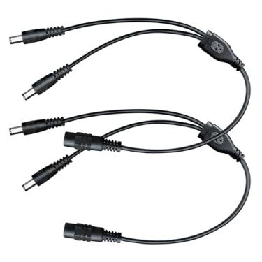 Imagem de Cabo divisor de energia CC - pacote com 2 pretos, 1 fêmea para 2 machos, cabo adaptador de saída de energia de 5,5 mm x 2,1 mm para câmeras de segurança CCTV, fitas de LED, roteador, DVR, monitores e