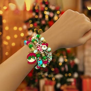 Imagem de 4 pulseiras fofas de Natal, árvore de Natal estilo arco-íris e doces, Papai Noel, bonecos de neve, pulseiras elásticas empilháveis, One Size, Miçanga, Sem Pedra Preciosa