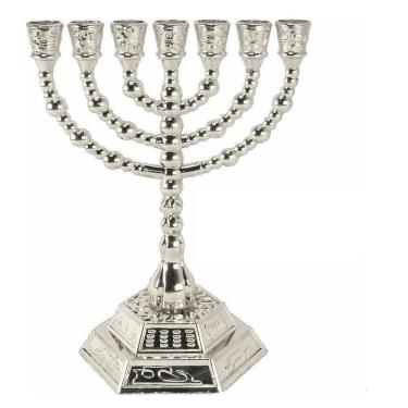Imagem de Candelabro Sete Pontas - Menora - 12 Tribos De Israel Prata