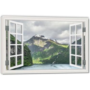 Imagem de Water RiseImpressão artística em tela de ilusão de janela falsa, arte de parede com vista panorâmica real para sala de estar 80 x 120 cm emoldurada