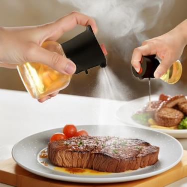 Imagem de Pulverizadores de óleo 2 em 1 para cozinhar frasco de spray de óleo de vidro de 80 ml para cozinha, churrasco, salada, fritura (preto)