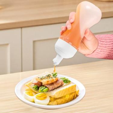 Imagem de Garrafa de óleo espremedor de cozinha de 350 ml, à prova de vazamento para molho de salada e condimentos, reutilizável e fácil de usar, dispensador para molhos, branco