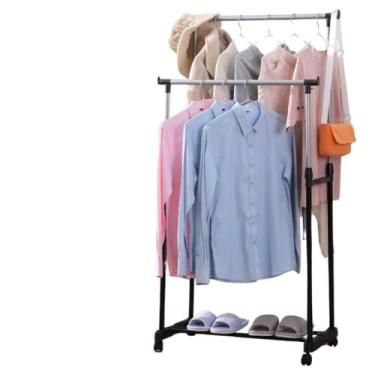 Imagem de Cabideiro De Chão Arara Organizador De Roupas Com Sapateira Rodinhas Regulável