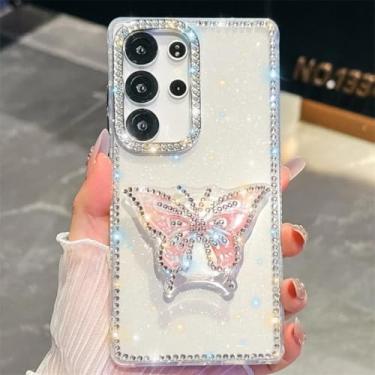 Imagem de Capa para Galaxy A55 5G com glitter em forma de estrela e suporte de borboleta (para Galaxy A55 5G/transparente com glitter)
