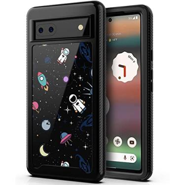 Imagem de PBRO Capa para Google Pixel 6A, linda capa de astronauta híbrida de camada dupla de silicone macio e capa traseira rígida resistente PC + TPU resistente à prova de choque para Google Pixel 6A – espaço/preto