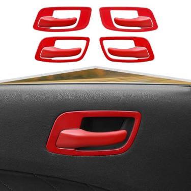 Imagem de Amayum Kit de tampa de tigela de maçaneta interna para Dodge Charger 2011+/Chrysler 300C 2011+ Kit de acessórios interiores de decalque de maçaneta interna de porta interna, vermelho