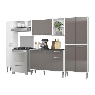 Imagem de Cozinha Compacta Com Armário E Balcão Xangai Classic Multimóveis Branca/Lacca Fumê Branco/Lacca Fumê