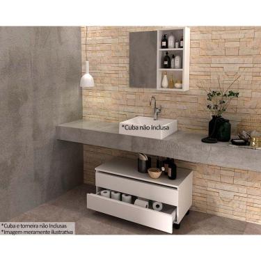 Imagem de Conjunto De Banheiro Balcão C- Rodizios Bn3603 S- Cuba 80cm E Armário C- Espelho Bn3609 Branco - Tecno Mobili