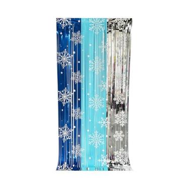 Imagem de Fancyes Cortina de tiras de Natal com franjas, decoração de festa para cabine de fotos de feriado e eventos, versátil e leve, 200x100 cm, Azul