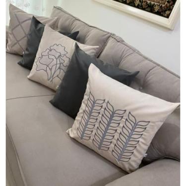 Imagem de Kit 5 Capas de Almofadas Decorativas 45x45cm em Tecido Suede com Bordado e Zíper Invisível – Sofá, Cama e Poltrona(CINZA)