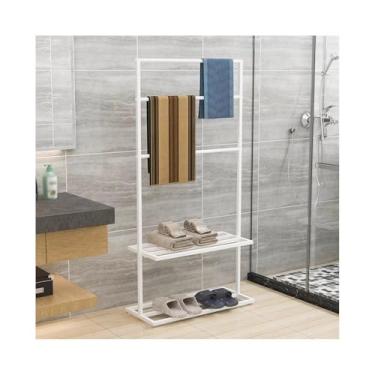 Imagem de porta-toalhas Toalheiro nórdico para banheiro, rack de toalhas multifuncional para(Cream White,Pequeno)