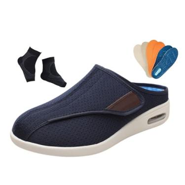 Imagem de Chinelos Homem Para Diabéticos Chinelos De Homem Ajustáveis ​​para Edema Diabético E Inchaço Largos, Calçado Largo E Confortável Idosos Ao Ar Livre Com 3 Pares Palmilhas Substituição(Blue,45 EU)
