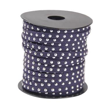 Imagem de oshhni Cordão de camurça sintética cravejado com rebites punk, 20 jardas, acabamento em tira de liga para costura, para colares, decoração de casa, Azul Prateado