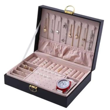 Imagem de Porta Joias Cordao Brinco Anel Pulseira Relogio Acessorio Caixa Estojo Mesa Gaveta Bancada Penteadeira Organizaçao