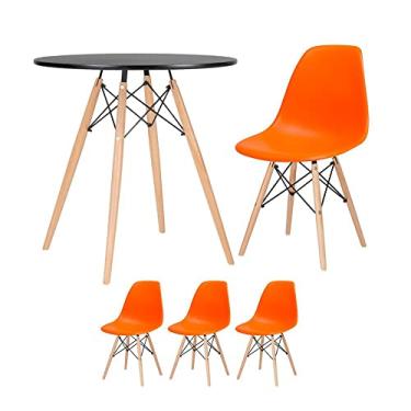Imagem de Loft7, Kit - Mesa redonda Eames 70 cm preto + 3 cadeiras Eiffel Dsw Laranja