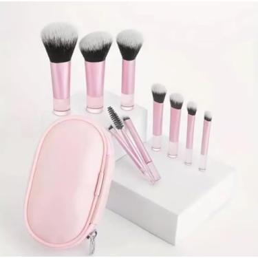 Imagem de Kit 10 mini pincéis para Maquiagem com estojo bolsa para viagem (ROSA)