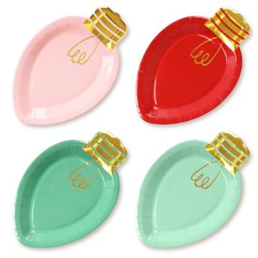 Imagem de Whaline 40 peças de prato de papel de Natal descartáveis, boho, folha dourada, prato de jantar leve de Natal para decoração de mesa de festa de Natal, suprimentos de decoração de mesa, 26 x 16,7 cm