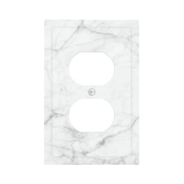 Imagem de biondbong Capas de tomada duplex com impressão de mármore branco cinza decorativo placa de parede placa de interruptor de luz elétrica acessórios de decoração 12,7 x 7,6 cm
